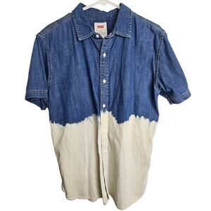 Levis Mens Denim Shirt Tie Die Size M Western Button Front Country Colorblock